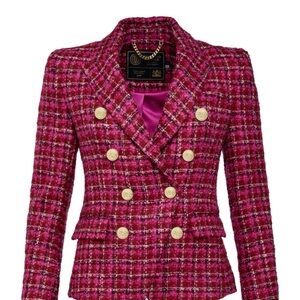 Elegant Fuchsia Tweed Double-Breasted Blazer